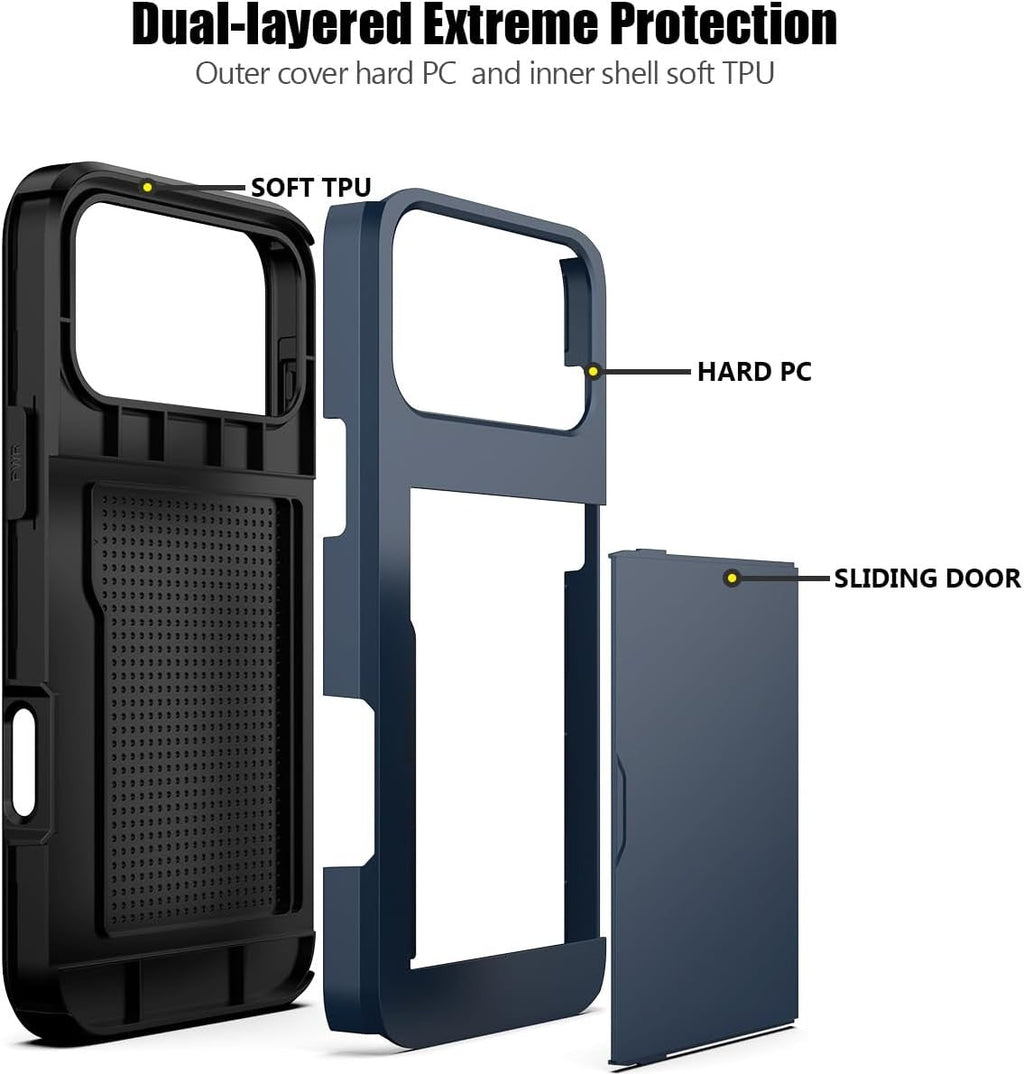 Shockproof Card Slots Back Holder Rugged Case Cover For iPhone 17 Pro