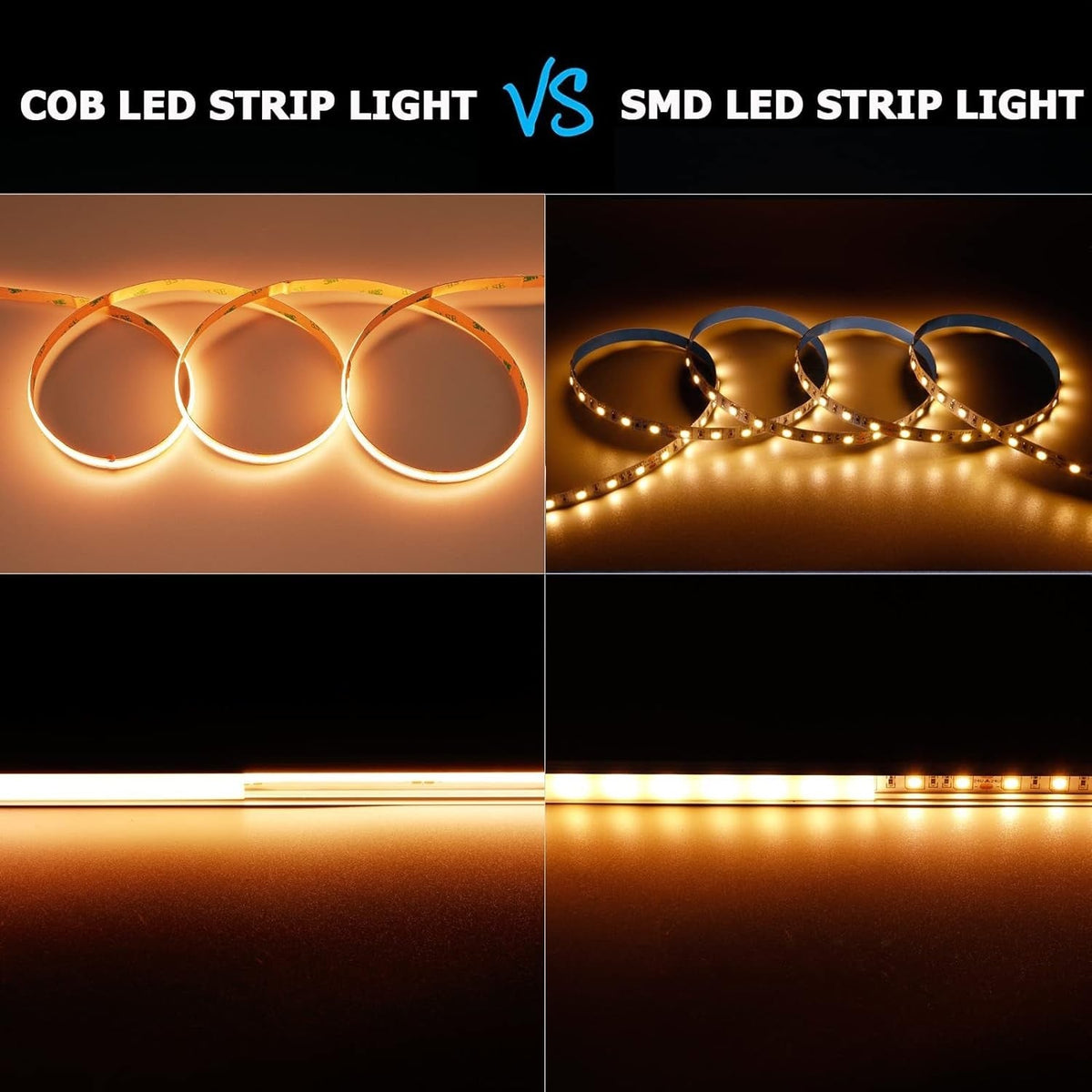 24V COB Warm White 5M LED Strip Light 1600LEDs Flexible