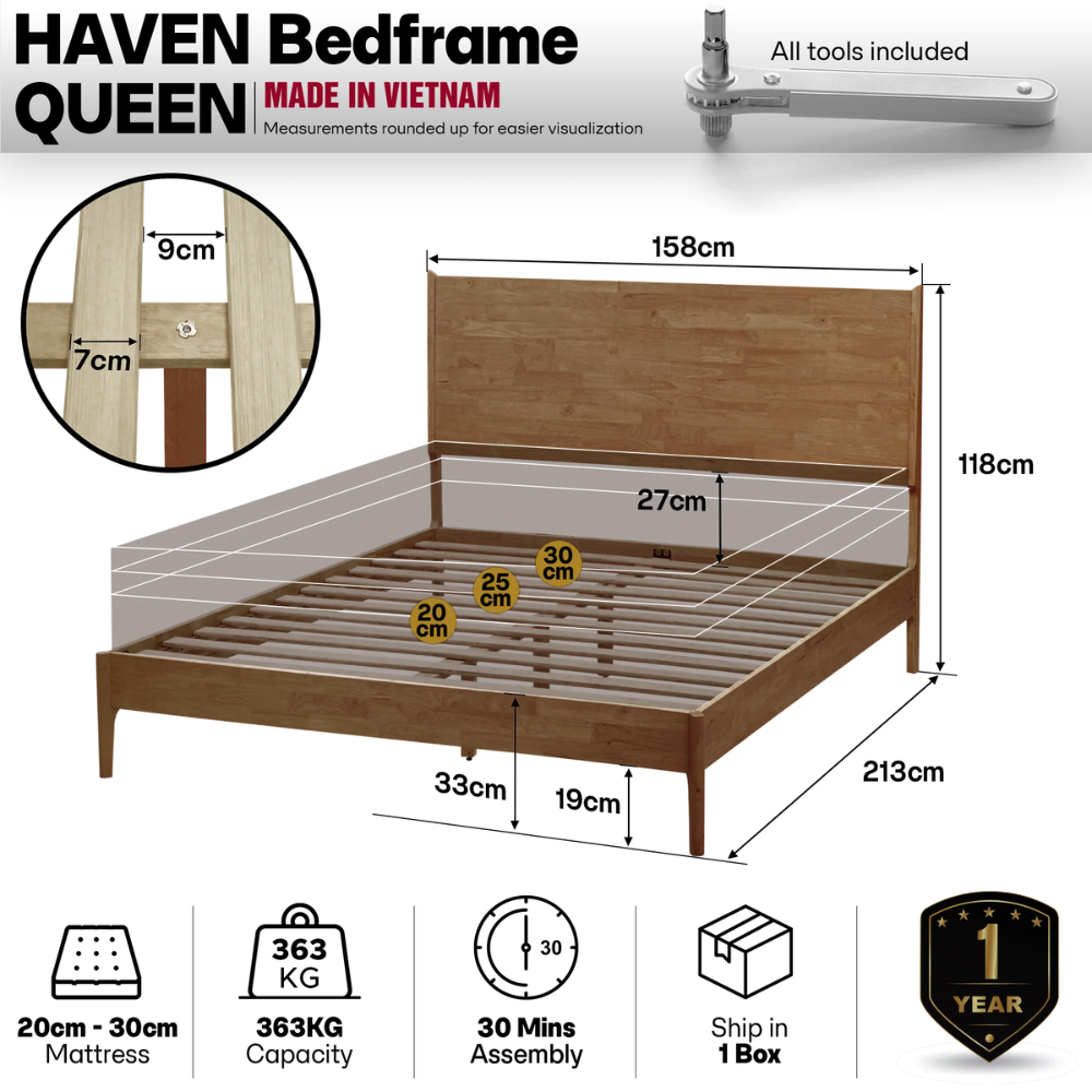 Haven Solid Wood Bed Frame