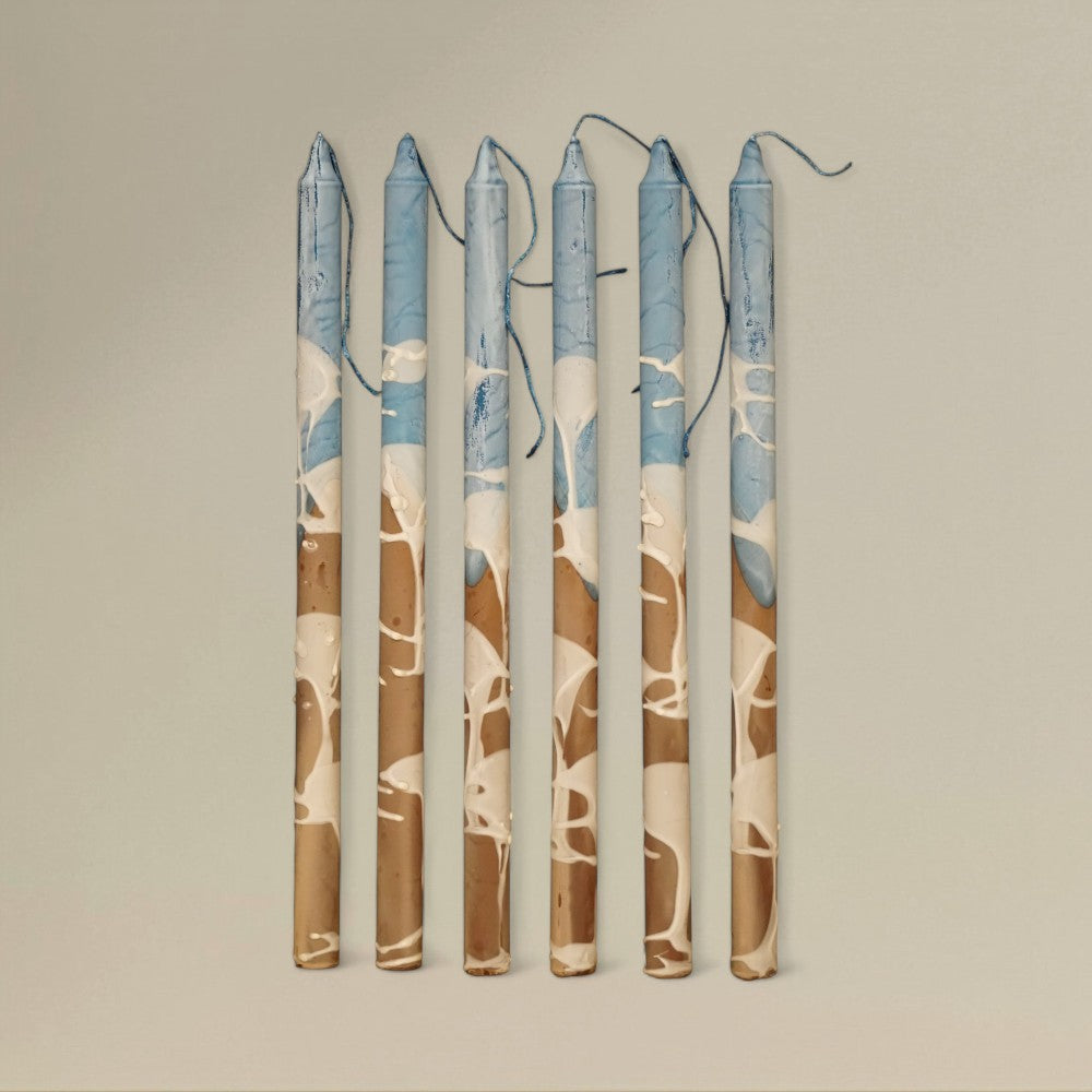 Dining candle 22x400mm splashed packet of 6
