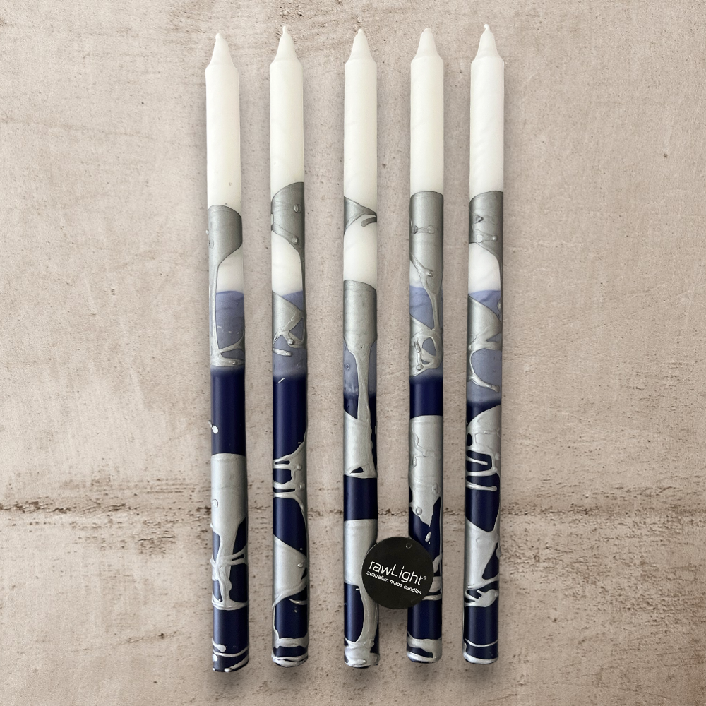 Dining candle 22x400mm splashed packet of 6