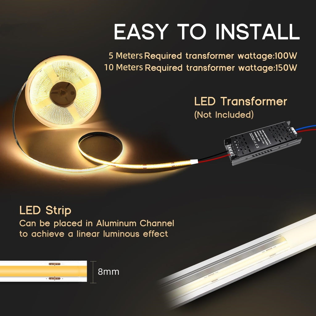 24V COB Cool White 5M LED Strip Light 6000K 1600LEDs 5500LM