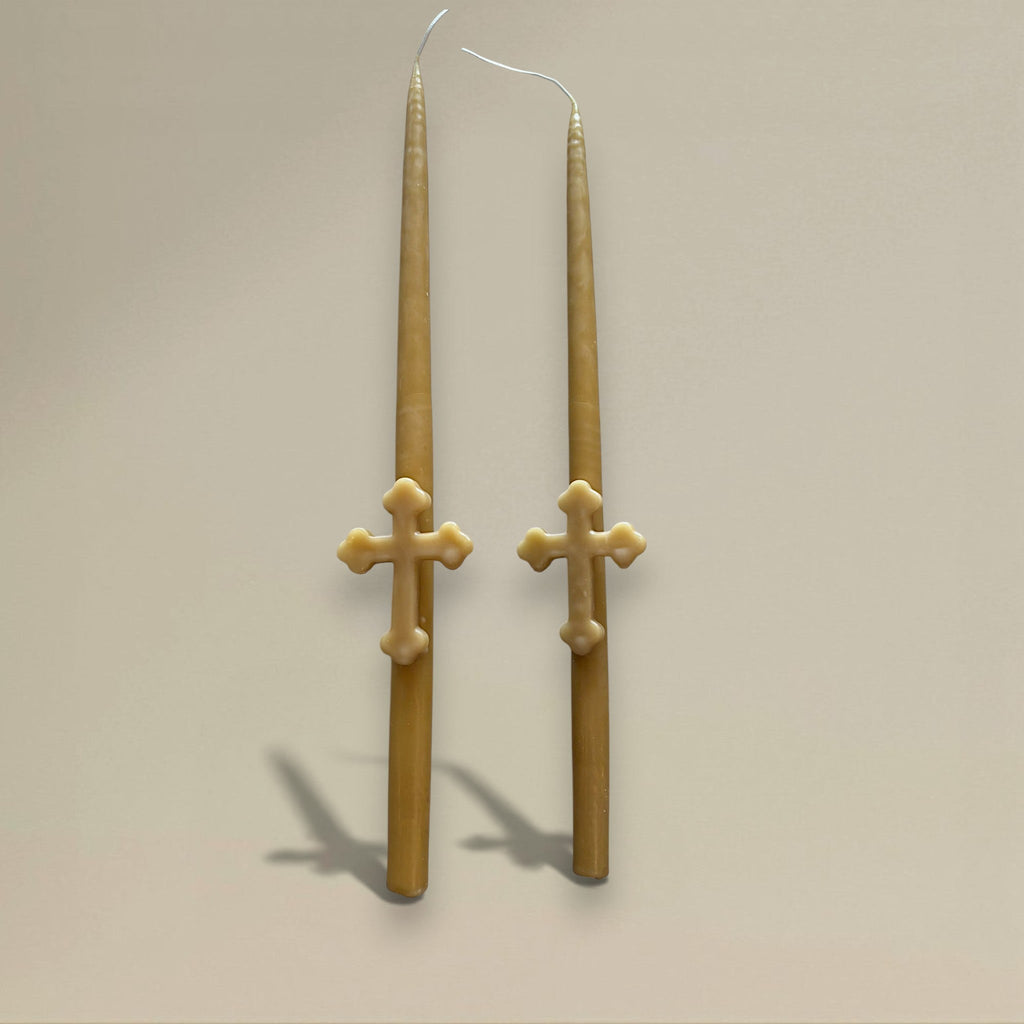 Taper candle beeswax 400mm with orthodox cross