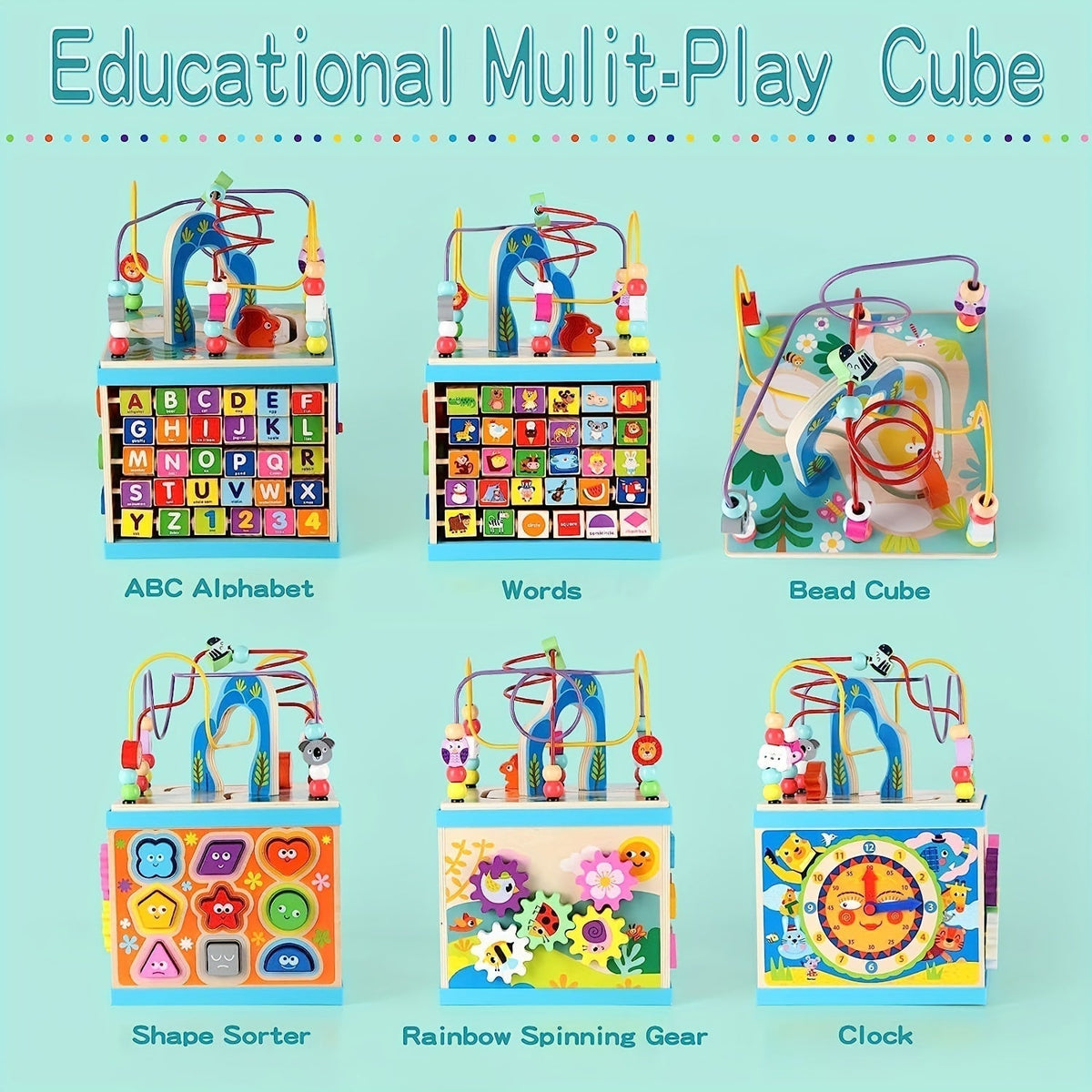 Wooden Activity Cube Educational Toy for Toddlers