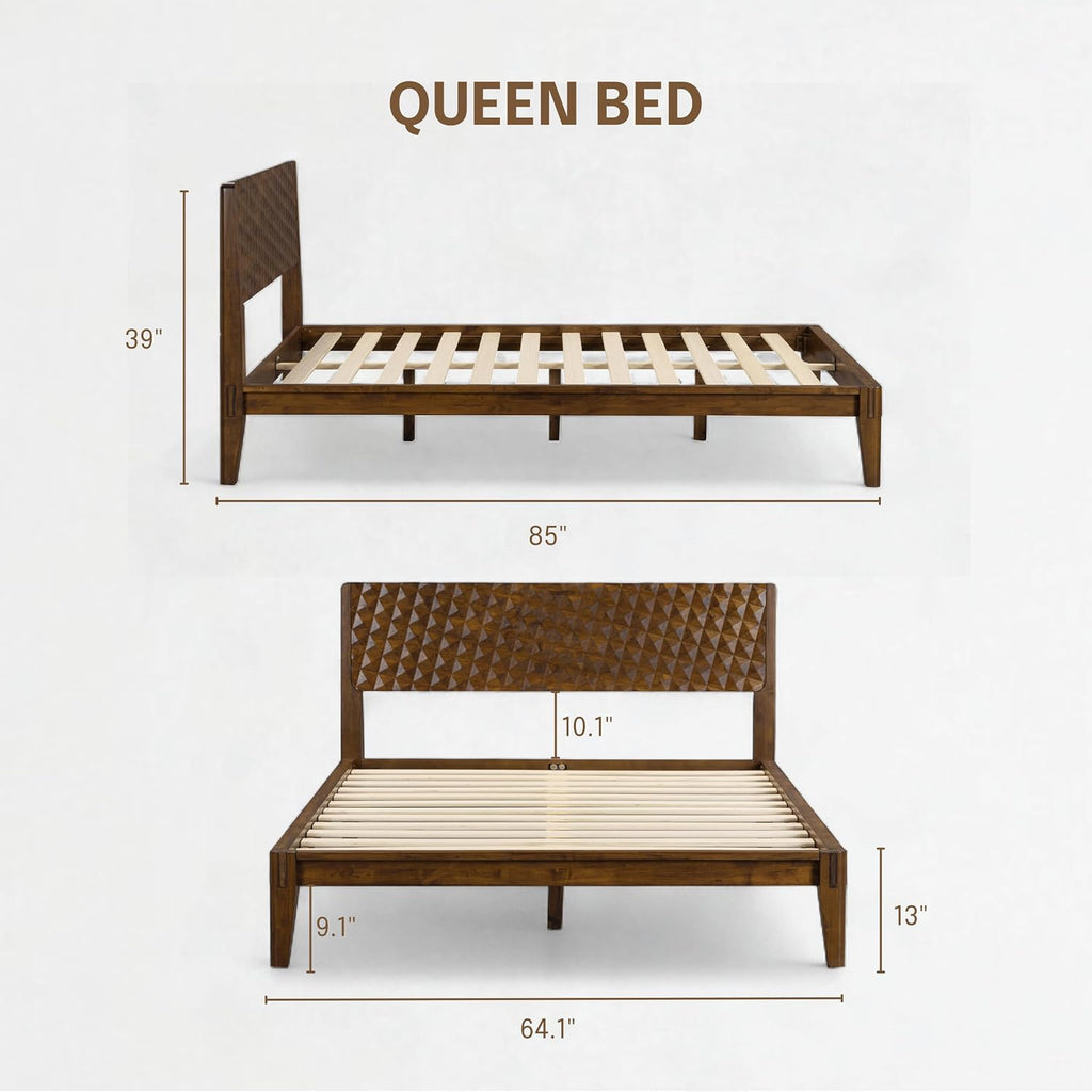Sapa Solid Wood Platform Bed Frame With Headboard