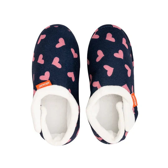 Archline Orthotic Slippers Closed – Navy with Pink Hearts