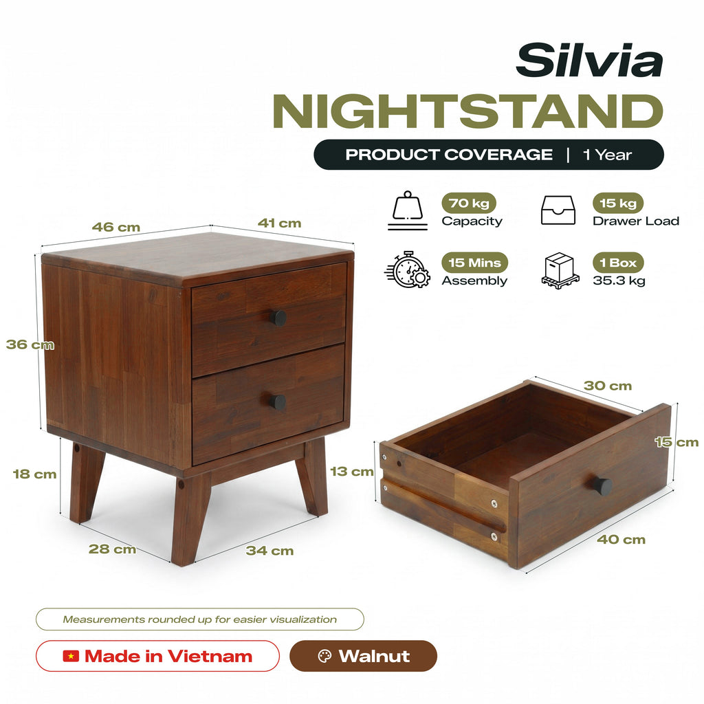Silvia Solid Wood Bedside Table