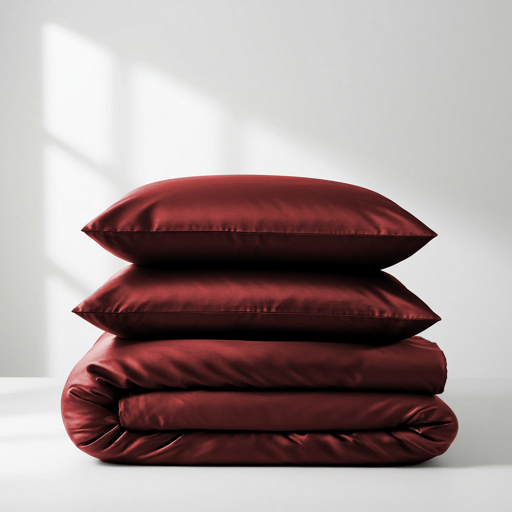 Satin Quilt Cover - Wine Red