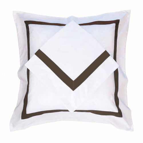 Ava Collection White European Pillowcase Set - Brown Trim