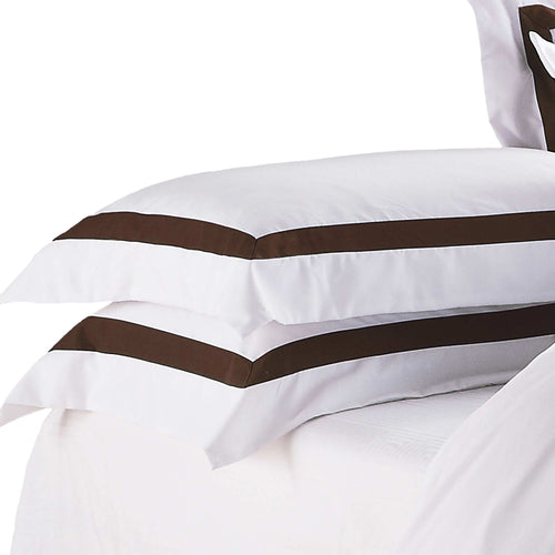Ava Collection White Standard Pillowcase Set - Brown Trim