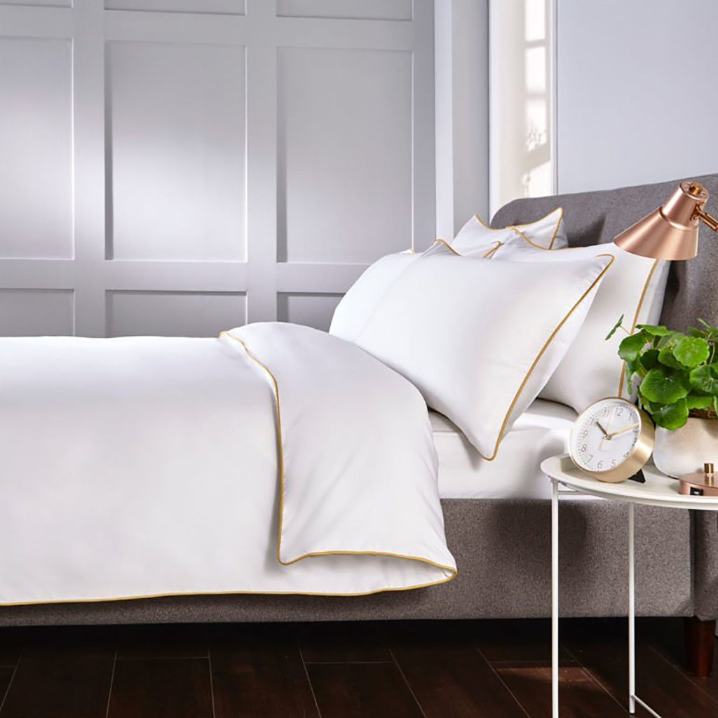 Plaza Collection White Quilt Cover Set - Gold Piping