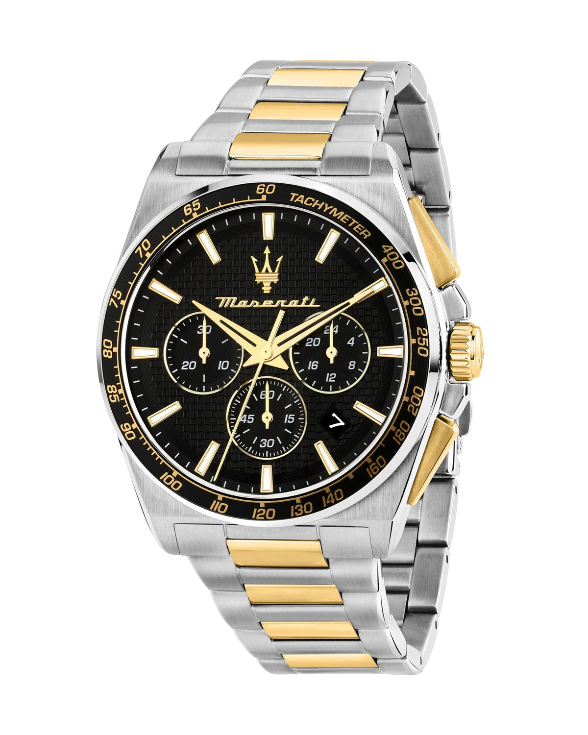Maserati Velocita 43mm Chrono Black Dial Two Tone Stainless Steel Strap Watch
