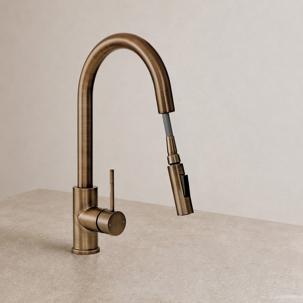 Reno Pull-Out Kitchen Mixer - Antique Brass