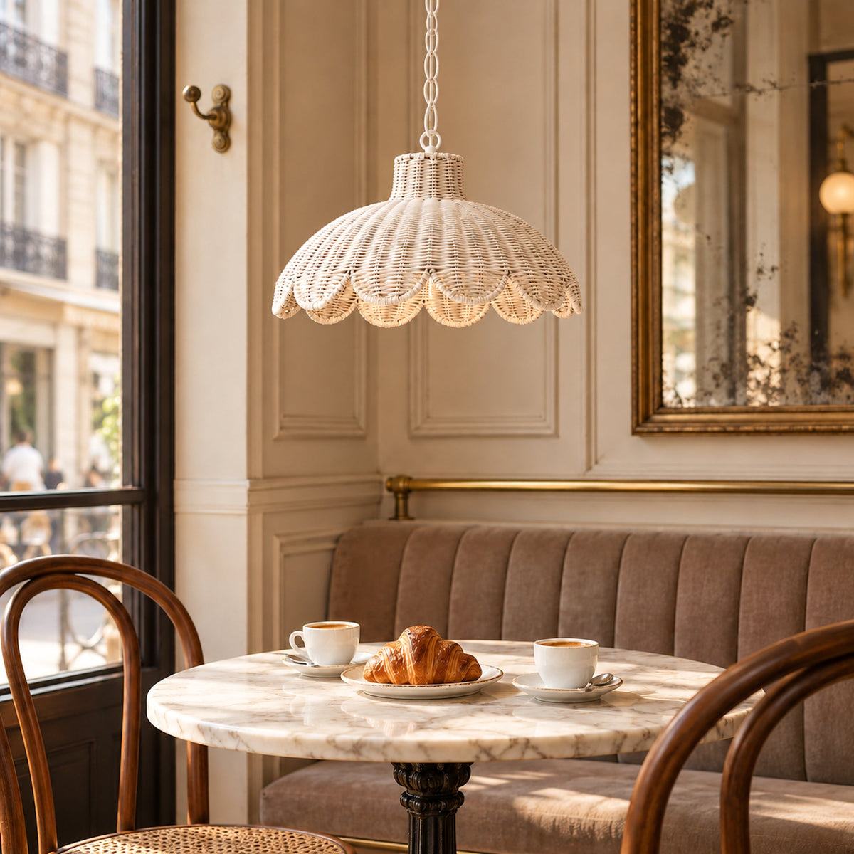 Alice Scallop Rattan Pendant Light - White
