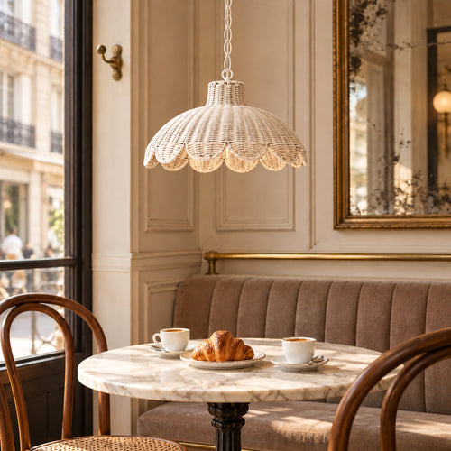 Alice Scallop Rattan Pendant Light - White