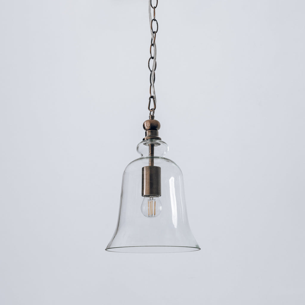 Gracie Glass Bell Shape Pendant Light - Brushed Antique Copper