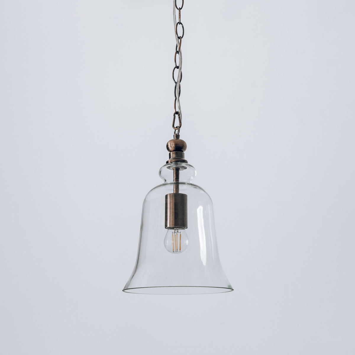 Gracie Glass Bell Shape Pendant Light - Brushed Antique Copper