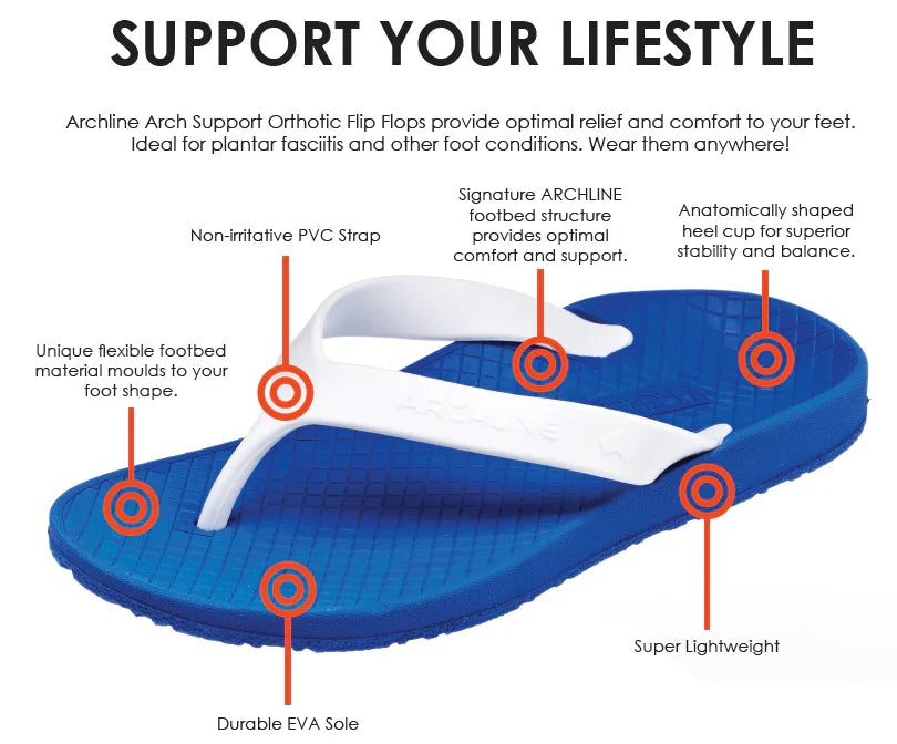 Archline Balance Orthotic Thongs - White/Black