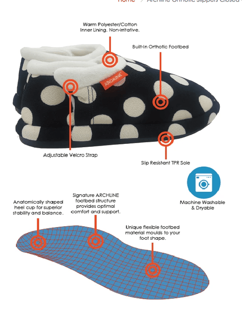 Archline Orthotic Slippers Closed – Black/White Polkadots (Womens)