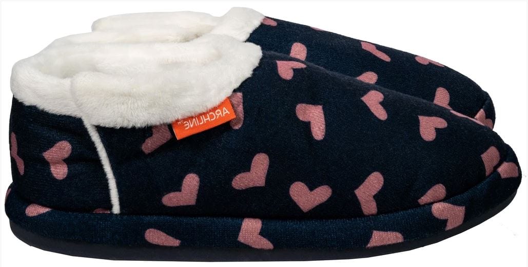 Archline Orthotic Slippers Closed – Navy with Pink Hearts (Womens)