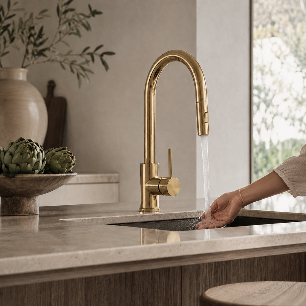 Reno Pull-Out Kitchen Mixer - Polished Gold