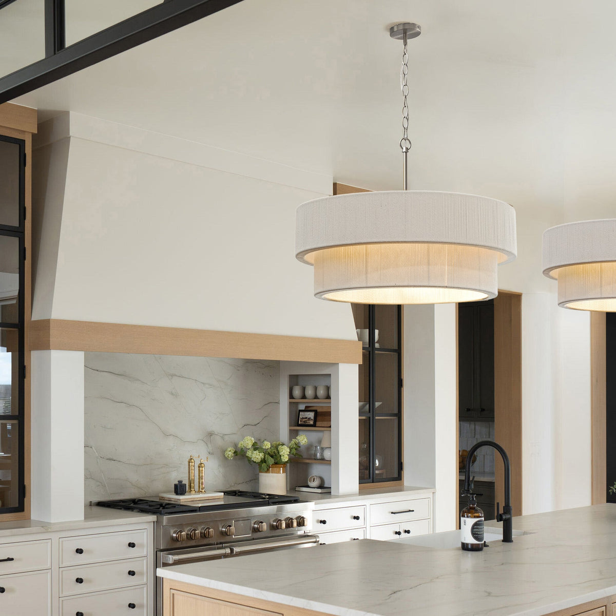 Sorrento Double Tiered Rope Chandelier - White/Nickel