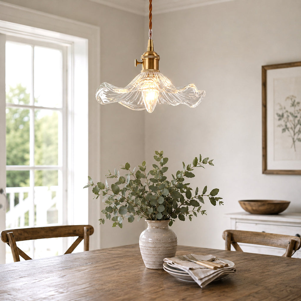 Jenna Vintage Scallop Edge Glass Pendant Light